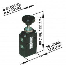 Ручной и механически упр. клапан Norgren 03060402 тип кнопка/пружина черный, соед. G1/4