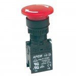 Кнопка аварийного выключения 380 В/AC 2,5 A A02 APEM A02ES, встраиваемый диаметр 22 мм