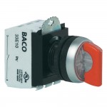 Поворотный переключатель с подсветкой 600 В 10 А, со светодиодом BACO L21KG10C обод хромированный пластик, кнопка красная