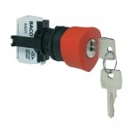 Кнопка аварийной остановки, с адаптером и возвратом ключа BACO L22GM01E обод пластиковый черный, кнопка красная